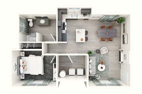 Floor plan for 1 bed, 1 bath, 690 sqft